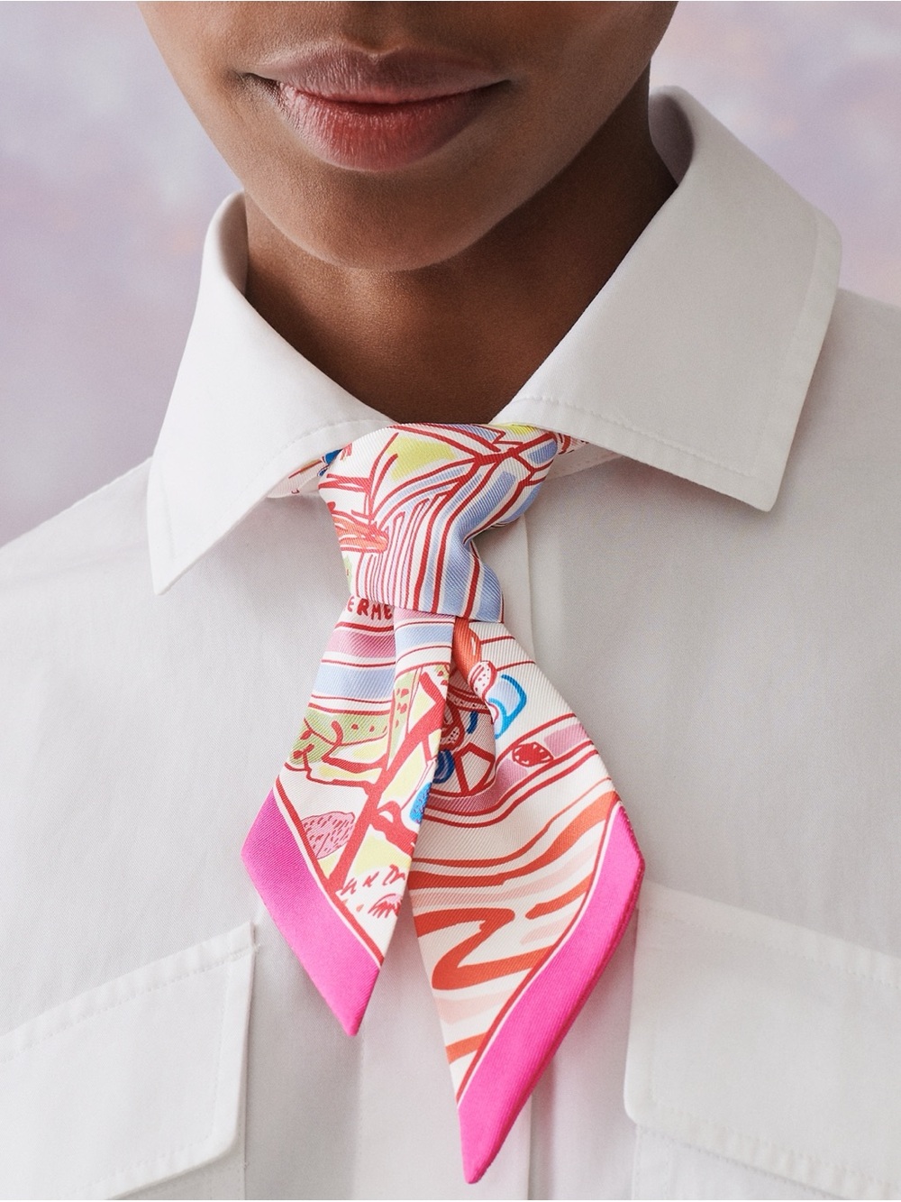 Hermes Rayures d’Ete Twilly Scarf in Rose Bleu Vert
